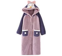 GHYUB Luxurious Plush Fleece Winter Ladies Robes, Coral Velvet Pajamas, Cute Hooded Cashmere Mid-length, Home Wear Bathrobes (Color : Purple, Size : XL)