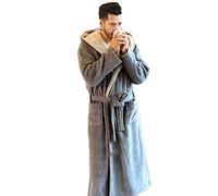 GHYUB Men's Warm Fleece Robe With Hood，Luxurious Fuzzy Warm Spa Bathrobe，Plush Soft Warm Nightgown With Pockets (Color : Light grey, Size : 4XL)