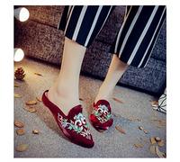 GHYUB Women's Chinese Floral Embroidery Pointed-Toe Comfortable Satin Casual Mules House Flat Slippers Shoes，Old Beijing Shoes Embroidered Shoes (Color : Dark red, Size : EUR40)