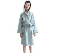 GHYUBYER Boys Girls Bathrobe Soft Waffle Double Thickened Hooded Robe,home Wear Middle And Large Kids Pajamas (Color : Green, Size : 5-7 Years)