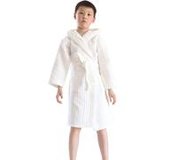 GHYUBYER Boys Girls Bathrobe Soft Waffle Double Thickened Hooded Robe,home Wear Middle And Large Kids Pajamas (Color : White, Size : 9-12 Years)