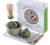 GHYXFDAI 8 Pcs Matcha Set, Matcha Tea Set with Matcha Whisk, Matcha Whisk Holder, Matcha Bowl, Strainer, Two Bamboo Scoop, Scoop Holder, Tea Cloth, Gift for Matcha Lover, Japanese Matcha Kit (Green)