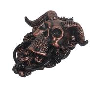 Ghzste Demon Skeleton with Horns Wall Hanging Door Knocker Resin Plaque with Cast Iron Ring Skull Hanging Door Knocker Wall Decoration for Home Office (Photo Color)