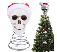 Ghzste Halloween Christmas Tree Topper, Skull Elf Tree Topper with Santa Hat, Halloween Tree Spooky Decorations Holiday Plastic Skeleton Ornaments Gifts for Home