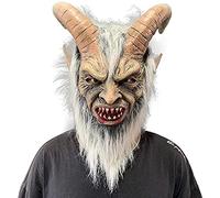 Ghzste Horror Goat Full Head Mask, Demon Mask with Horn, Halloween Scary Old Man, Animal Face Halloween Masquerade Mask Cosplay Props for Adults (black)