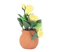 Ghzste Mini Cute Miniature Ceramic Flower, with Red Pot, Green Leaves, Dollhouse Flower Model for DIY Lovers, Photographers, and Decoration