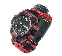 Ghzste Survival Military Digital Watch,Outdoor Camping Survival Watch Multi Functional Bracelet Compass Whistle Paracord Bracelet Equipment Tools Kit (red & black)