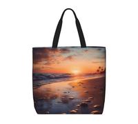 GHZWACKJ Beach And Sunset Glow Womens Tote Bag Large Reusable Grocery Bags Casual Shoulder Bags For Shopping, Travel, Work Gift For Women
