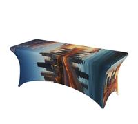 GHZWACKJ Chicago Downtown Sunset Decorative Tablecloth Protector for Wedding, Banquet & Parties6FT Spandex Rectangle Tablecloths, Stretch Washable Table Cloth Wrinkle Free Patio Table Cover