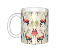 GHZWACKJ Colorful Triangles Reindeer And Snowflakes Ceramic Coffee Mug 11oz Novelty Tea Cup With Handle Coffee Cup For Men Women Office Work