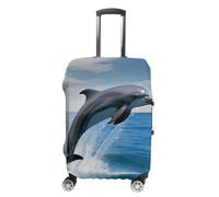 GHZWACKJ Luggage Cover Dustproof Anti-scratch Suitcase Cover Elastic Travel Suitcase Protector Jumping Up Dolphins Washable Baggage Case Luggage Sleeves Fits 18-32 Inch Luggage, Jumping up dolphins,