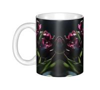 GHZWACKJ Purple Tulips Ceramic Coffee Mug 11oz Novelty Tea Cup With Handle Coffee Cup For Men Women Office Work