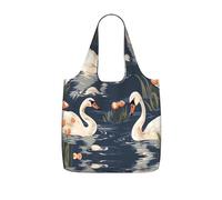 GHZWACKJ Reusable Shopping Bags Lightweight Foldable Grocery Bags In Pocket,Washable Large Tote Bags Beautiful White Swans On The Lake Travel Shoulder Bag Gifts For Women Men