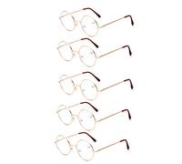 GHzzY 5 Pack Retro Reading Glasses - Spring Hinge Round Computer Reading Glasses for Reader for Men & Women - Metal Vintage Eyeglasses,Gold,+3.00