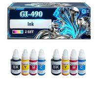 GI-490 Ink Compatible for Canon PIXMA G1400 G1411 G2400 G2411All-in-One G3400 Printers, With Chip Large Capacity 500 Pages (2 Set)