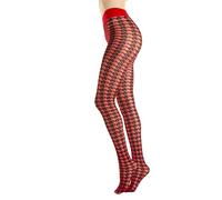 Gi&Gi 40 denier sheer tights with cotton gusset for women featuring houndstooth when optimism is in fashion. N.1396.. (L/XL, RED)