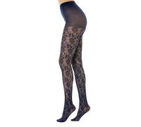 Gi&Gi Patterned women's tights, in 40 denier mesh with cotton gusset for women characterized by a cheerful all-over flower pattern.N.1607 colored (L/XL, DARK BLUE)