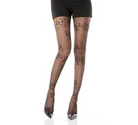 Gi&Gi Sheer Women's Tights Literary Pattern with Writings with Invisible Feet 40 Denier Made in Italy N.1613(L/XL)