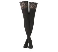 Gi&Gi Women's Black Opaque Thigh High Stocking with Floral Lace Top, Over the Knee Hold-Ups, 100 Den (UK, Alpha, M, L, Regular, Regular, black)