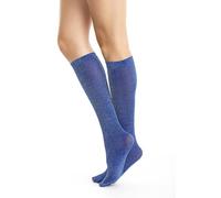 Gi&Gi Women's Colourful Knee High Socks of 3 Pairs in Blliranti Glitter Yarn 40 DEN, blue, One Size