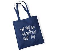 gi Graphic Impact Funny Cute Butterfly Illustrations Printed Natural Cotton Hand Carry Eco-Friendly Stylish Long Handled Shoulder Tote Bag (Navy)