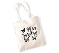 gi Graphic Impact Funny Cute Butterfly Illustrations Printed Natural Cotton Hand Carry Eco-Friendly Stylish Long Handled Shoulder Tote Bag (Natural)