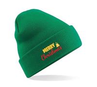 gi Graphic Impact Merry Christmas Wish Jingle Bell Beanie Hat Lightweight Cosy Double Layer Cuffed Cute Hat Design Funny Warm Kids Teen Adults Unisex Winter Xmas (Kelly Green)