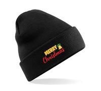 gi Graphic Impact Merry Christmas Wish Jingle Bell Beanie Hat Lightweight Cosy Double Layer Cuffed Cute Hat Design Funny Warm Kids Teen Adults Unisex Winter Xmas (Black)