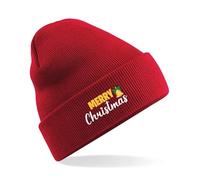 gi Graphic Impact Merry Christmas Wish Jingle Bell Beanie Hat Lightweight Cosy Double Layer Cuffed Cute Hat Design Funny Warm Kids Teen Adults Unisex Winter Xmas (Red)