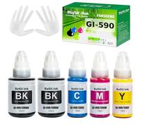 GI590 GI490 Ink Compatible with Canon GI-590 GI-490 ink refill bottles for Pixma G1000 G1400 G1500 G2000 G2400 G2500 G3000 G3400 G3500 G4500 Printer (5 Pack 2Black/ Cyan/Magenta/Yellow)