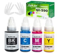 GI590 GI490 Ink Compatible with Canon GI-590 GI-490 ink refill bottles for Pixma G1000 G1400 G1500 G2000 G2400 G2500 G3000 G3400 G3500 G4500 (4 Pack Black/Cyan/Magenta/Yellow)