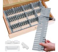 GIAK Drawer Dividers Adjustable Drawer Organizer 16 PCS Grey Blue Drawer Organiser 32 x 7 cm DIY Cut at Will for Socks, Underwear, Makeup, Kitchen, Bedroom, Dresser