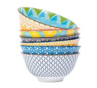 GiaMel 23 OZ Colorful Floral Porcelain Bowl Set of 6 - Multicolor Contemporary Ramen, Cereal, Salad, Pasta, Soup Bowls - Dishwasher, Microwave Safe
