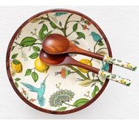 GiaMel, Sparrow, Housewarming Gift, Elegant Salad Bowl Gift Set, Big Bowl, Mango Wood, Salads, Pasta, Fruit, Side Dishes, 12" Diameter & 5" Height, includes Matching Salad Servers (The Tuscan)