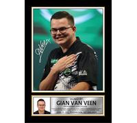 Gian van Veen Darts Poster Print - Professional Dutch Darts Player Signature Style Wall Art - PDC Darts Memorabilia Gift for Fans and Collectors, A3 Poster + Black Frame