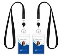 Giancomics Black Lanyards for Id Badges, Lanyards with Retractable Badge Reel, Waterproof ID Badge Holder Lanyards for Cruise Ships Cards Key, Office Work Name Tag Zip Type Card Protector [2-Pack]