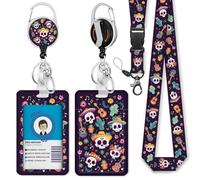 Giancomics Day of The Dead Lanyards for Id Badges, Sugar Skull ID Badge Holder with Lanyard Badge Reel Retractable, Spooky Lanyard with ID Holder Keychain Clip Name Tag ID Card Holder Women Office