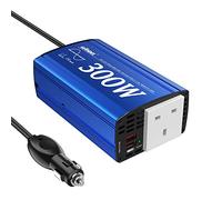 GIANDEL Pure Sine Wave Power Inverter 300Watt Car Adapter Converts 12V DC to 240V 230V AC with 4.8A Dual USB and AC Outlet for Tablets Laptops Smartphones Blue