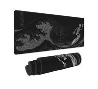 Gianlaima Black The Great Wave Off Kanagawa Painting Rocker Skeleton Sufring Mouse Pad XL Extended Desk Mat, Non Slip Rubber Base Stitched Edge Gaming Pc Desktop Large Mice Pad,31.5 X 11.8 Inch
