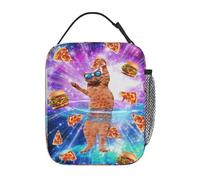 Gianlaima Blue Purple Galaxy Cat Pizza Hamburger Insulated Lunch Box For Women Man, Portable Lunch Bag Reusable Cooler Tote For Office Work Travel Picnic Camping Beach