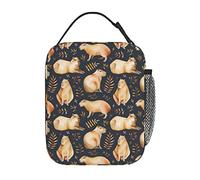 Gianlaima Capybara Leaf Watercolor Wild Novelty Lunch Bag Portable Insulated Lunch Bag Reusable Cooler Totes For Women Men Adults Work Picnic Camping