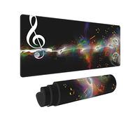 Gianlaima Colorful Music Notes Black Mouse Pad XL Extended Desk Mat, Non Slip Rubber Base Stitched Edge Gaming Pc Desktop Large Mice Pad,31.5 x 11.8 Inch