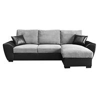 Gianni 3-Seater Corner Sofa Bed with Storage Right-Hand Black/Grey Sofa with Cushions - Stylish & Space-Saving Furniture for Living Room or Guest Room
