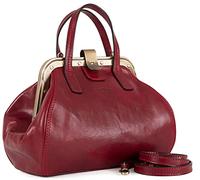 Gianni Conti Women's Italian Leather Gladstone Bag - Vintage Doctor Style Handbag, Structured Frame, Top Handle - Made in Italy (Red)