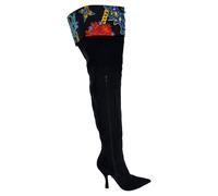 Gianni Versace Women's Preloved Over The Knee Boots w/ Crystals in Black Cotton | Size: 4