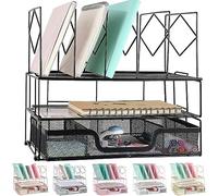 gianotter Desk Organizers and Accessories, Office Supplies Desk Organizer with Sliding Drawer, Double Tray and 5 Upright Sections (Black)