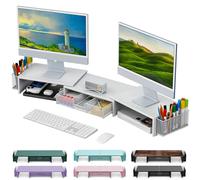 gianotter Dual Monitor Stand Riser, Desk Organizer With Drawer and 2 Pen Holders, Desk Accessories & Workspace Organizers, Laptop Stand, Monitor Stand for Desk, White