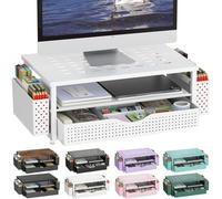 gianotter Monitor Stand Riser, Desk Organizer with Drawer and Pen Holder, 2-Tier Computer Stand, Desk Accessories & Workspace Organizers(White)