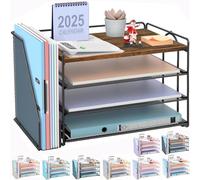 gianotter Wood Paper Organizer With Magazine Holder, Desk Organizers and Accessories, Desk Accessories & Workspace Organizers, File Organizer for Office Supplies Storag (Wood)