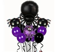 Giant 31.5" Spider Foil Balloon Set - 12Pcs Halloween Decor with Web, Small Spiders & Ribbon for Party & Bar